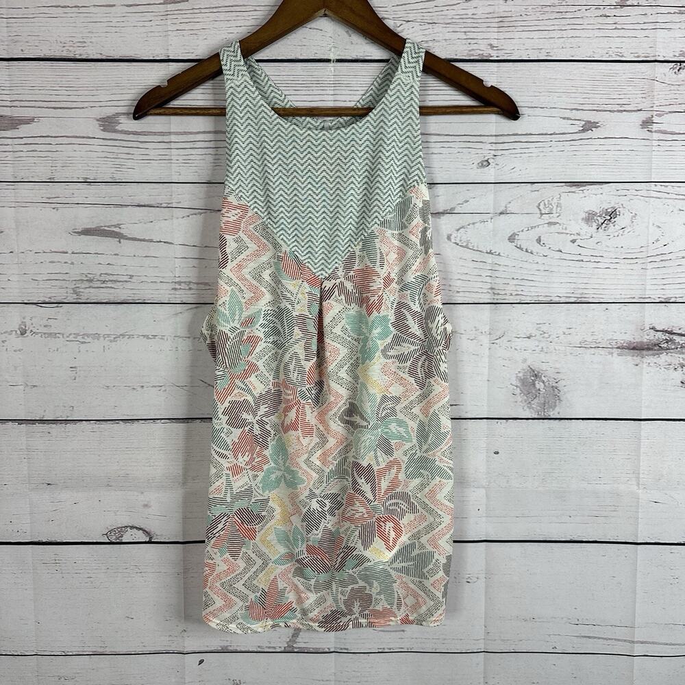 Prana Tank Top Shirt Womens Small Multicolor Pastel Floral Tulip Back Flowy‎